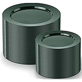 FLOWERCAT 200PCS Dark Green Plastic Plates Disposable Plates for Party - Heavy Duty Plastic Plates - 10" &7" Plate for 100 Guests New Year Parties and Events