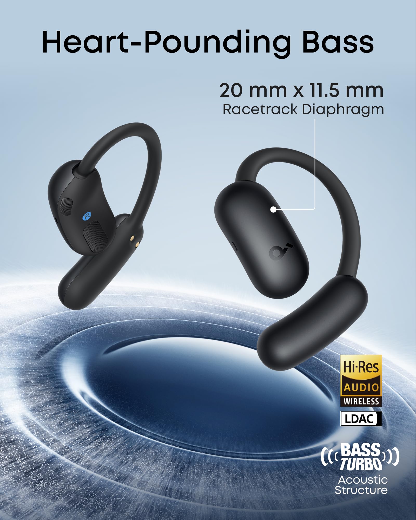 soundcore AeroFit 2 by Anker, Open-Ear Headphones, Real-Time Translation Earbuds, 4 Adjustable Positions for Every Ear Size, 2× Richer Bass, Hi-Res, 42H Playtime, IP55,AI Clear Calls,Wireless Charging