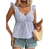 SweatyRocks Women's Striped Ruffle Tank Top V Neck Sleeveless Strap Peplum Tops