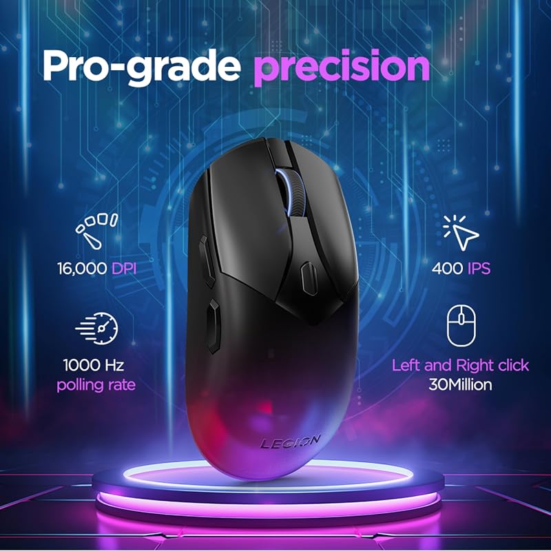 Legion M410 - Ratón Gaming Inalámbrico RGB (6 Botones, Luz RGB de 2 Zonas, 16.000 dpi, 400 IPS, Batería Recargable de 53 Horas, Compatible con NVIDIA Reflex) - Negro Transparente