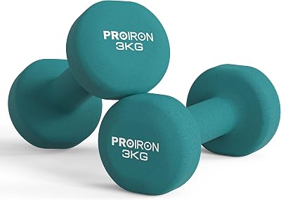 PROIRON Neoprene Dumbbell Weights Pair 3KG Dark Green Non-Rolling