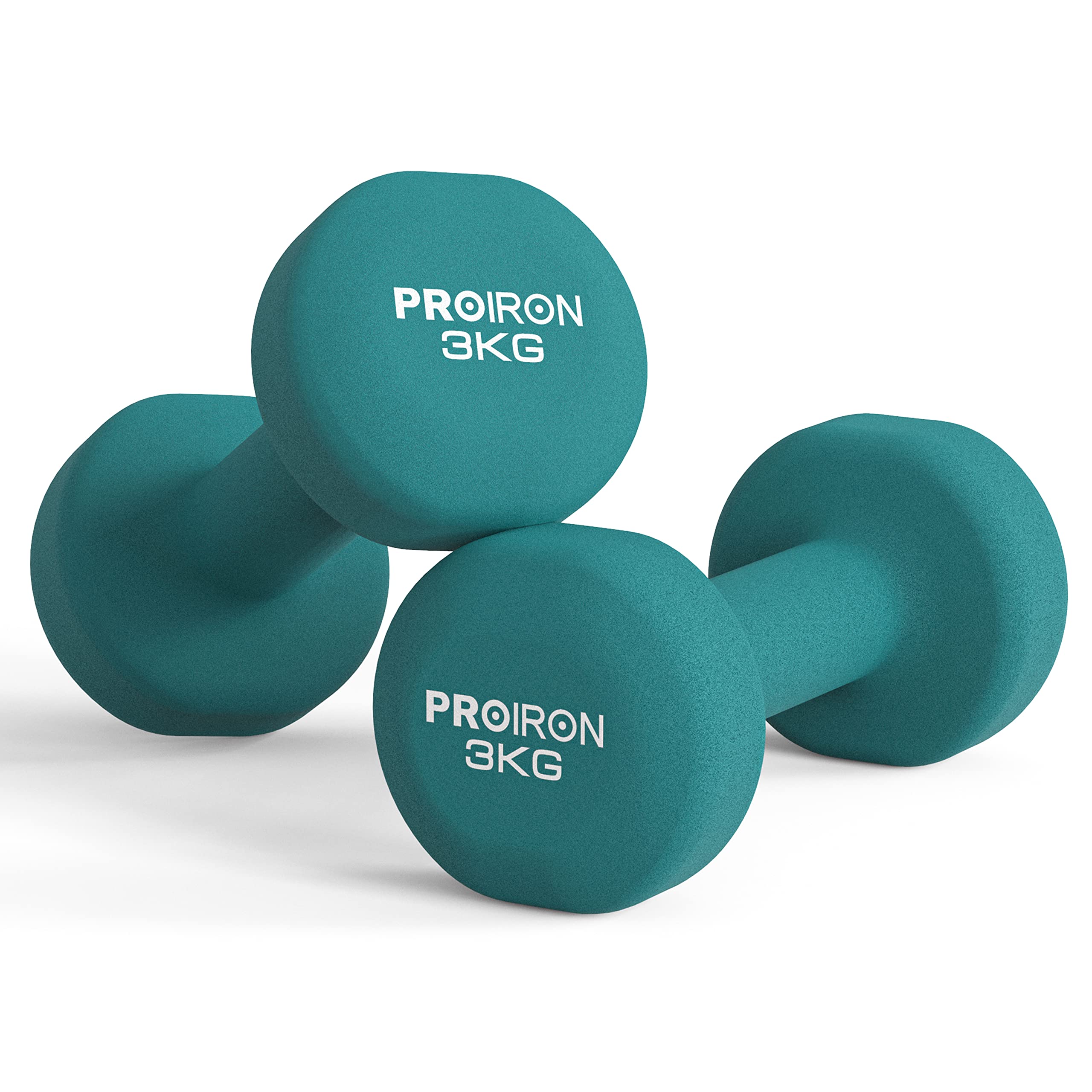 PROIRON Neoprene Dumbbell Weights Pair for Women 1kg 1.5kg 2kg 3kg 4kg 5kg 6kg 7kg 8kg 10kg, Arm Hand Exercise Weights (Dark Green-2 x 3KG)