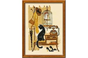 RIOLIS - Cat with Telephone 860, Cat Lovers Cat Cross Stitch Kits 7" x 9½", Cross Stitch Kits for Beginners & Advanced, Crossstitching Kits Adult, Counted Stitching Kits, Cat Embroidery Kit