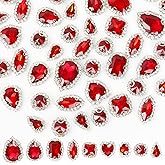 45Pcs Sew on Rhinestones Flatback Glass Rhinestone with Silver Claw Sew on Crystal Mix Shapes Gems for Crafts, Costume, Wedding Bouquet, Shoes, Hat Red