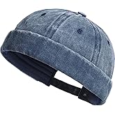 XYIYI Washed Cotton Brimless Hats for Men Vintage Docker Beanie Cap Rolled Cuff Skullcap