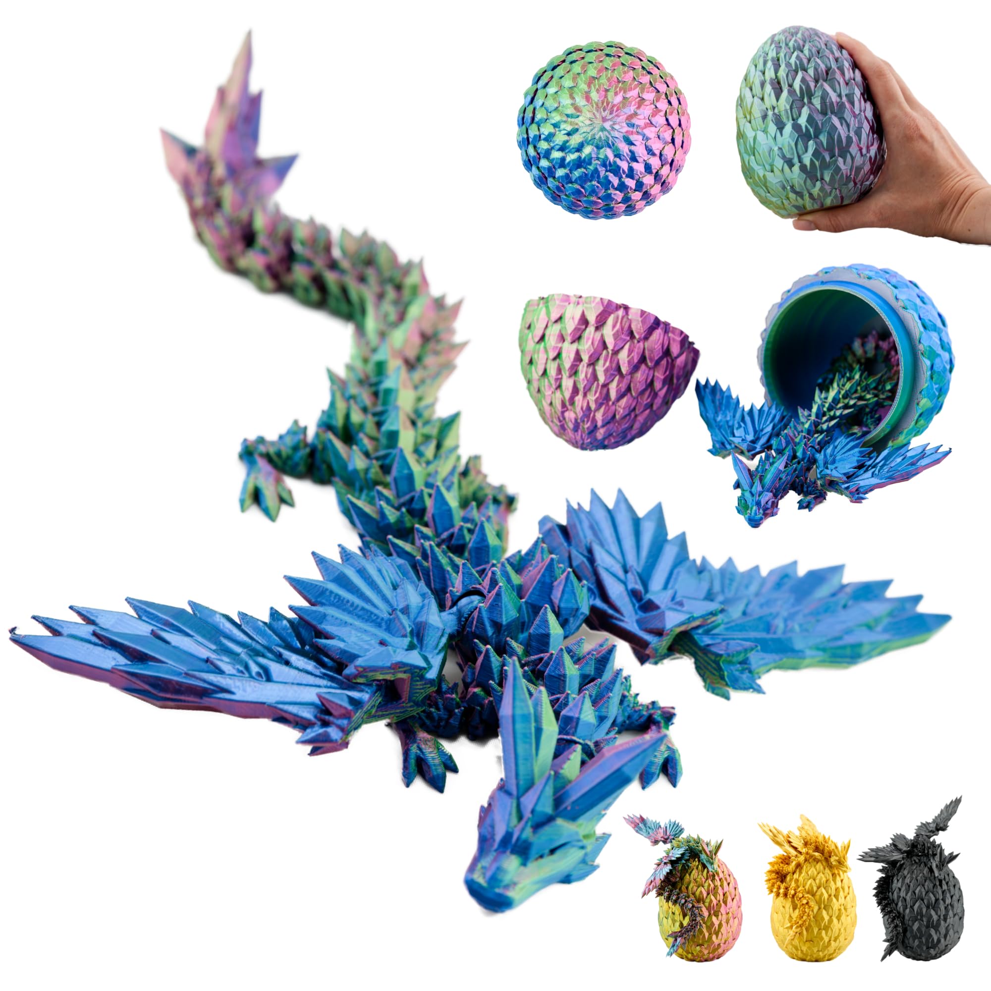 3D Dragon with Wings in Egg – 23 cm Decorative Collectible Figurine with 12-cm Egg, Blue-Green-Purple Dragon with Movable Element, Fantasy Décor (14+) — image 1