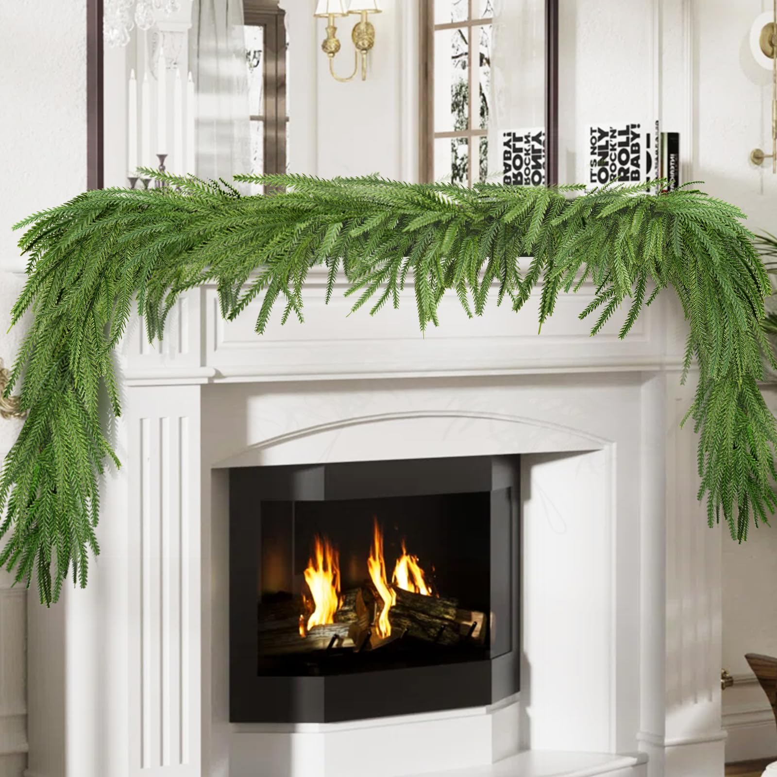 Photo 1 of 4 Pcs 6 Ft Artificial Norfolk Pine Garlands, Real Touch Norfolk Pine Garland, Realistic Natural Christmas Greenery for Table, Mantle, Wall, Indoor, Outdoor Holiday Decor (4, 6 FT)