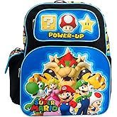AI ACCESSORY INNOVATIONS Super Mario Brothers Backpack, 16" Schoolbag with 3D Molded front pocket featuring Super Mario Characters Mario, Lugi, Princess Peach, Yoshi, & Boswer