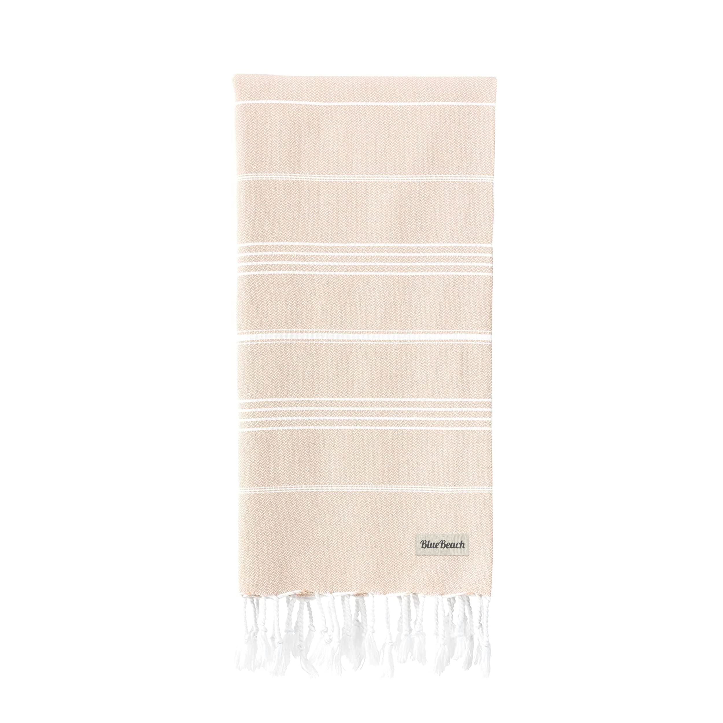 Blue Beach Turkish Towel - 100x180cm Large Turkish Hammam Peshtemal Towel - Super Absorbent, Quick Dry, Sand Free, Lightweight, Compact Towels for Swimming, Bath, Yoga Gym, Sauna and Travel (Beige,1)