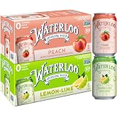 Waterloo Sparkling Water Two Flavor Pack, Zero Calories/Sugar/Artificial Sweeteners/Sodium, Lemon-Lime/Peach, 192 Fl Oz, Pack of 16