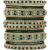 Aheli Ethnic Colorful Metal Bangles Chudha Set Stone Studded Bangle Set Indian Wedding Wear Fashion Jewelry Gift for Women