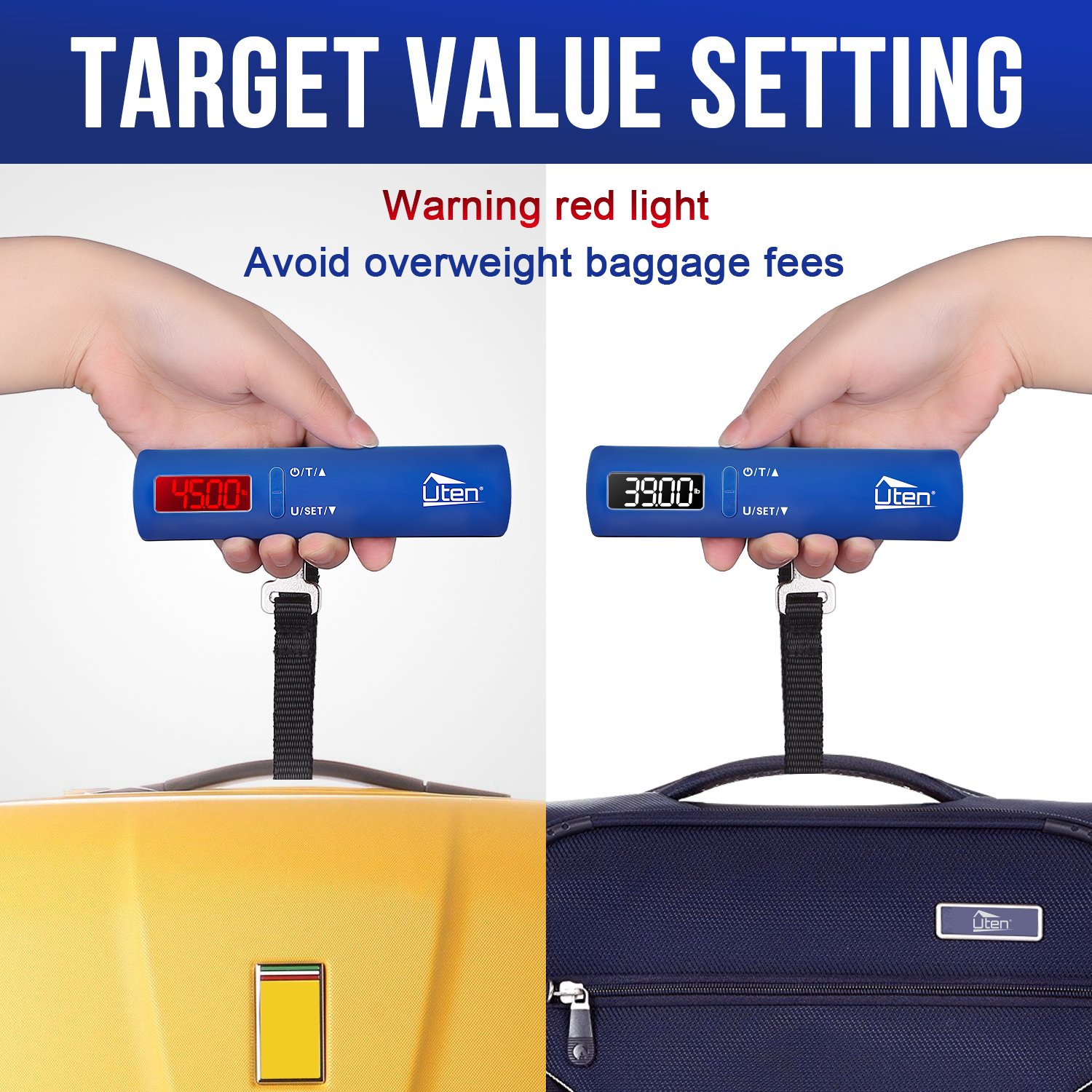 Luggage Scale Portable Hanging Digital Scale 110 lb/50 KG Capacity Backlit Scales With Tare Function Lightweight for Travel Airlines