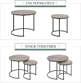 Yaheetech Round Nesting Coffee Table Set 2 with Metal Frame Grey 60x60x50.5cm view 8