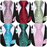 Barry.Wang Men Paisley Tie Set with Pocket Square Cufflink Silk Woven Necktie Formal Wedding Party 6PCS
