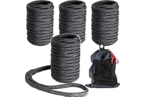 Young Marine Double Braided Nylon Dock Lines Rope，3/8 Inch x 15FT Dock Line with 12 Inch Eyelet for Mooring Boats, Black，4 Pack