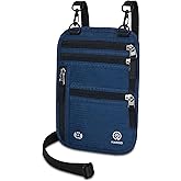 HANOZI Neck Wallet – Travel Pouch and RFID Blocking Passport Holder for Women and Men, Slim Travel Wallet (Navy)