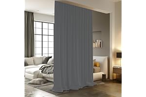 ROOMDARKNING Room Divider Curtains for Ceiling Track Rod, Blackout Ceiling Track Curtains with Hooks Noise Reduction Privacy Curtain for Wall Ceiling Mount Track, 15 ft Wide x 7 ft Tall, Grey, 1 Panel