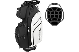 WOSOFE PU Leather Lightweight Men Women Blue White Black Green Golf Bag,Multiple 10 Pockets 14-Way Dividers Cooler Pouch Golf Cart Bag