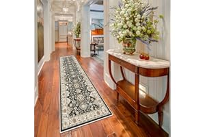 TOPRUUG Washable Hallway Runner Rug 2x10: Non Slip Runner Rugs with Rubber Backing Soft Kitchen Rug Farmhouse Distressed Carpet for Living Room Bedroom Bathroom (Black, 2X10)