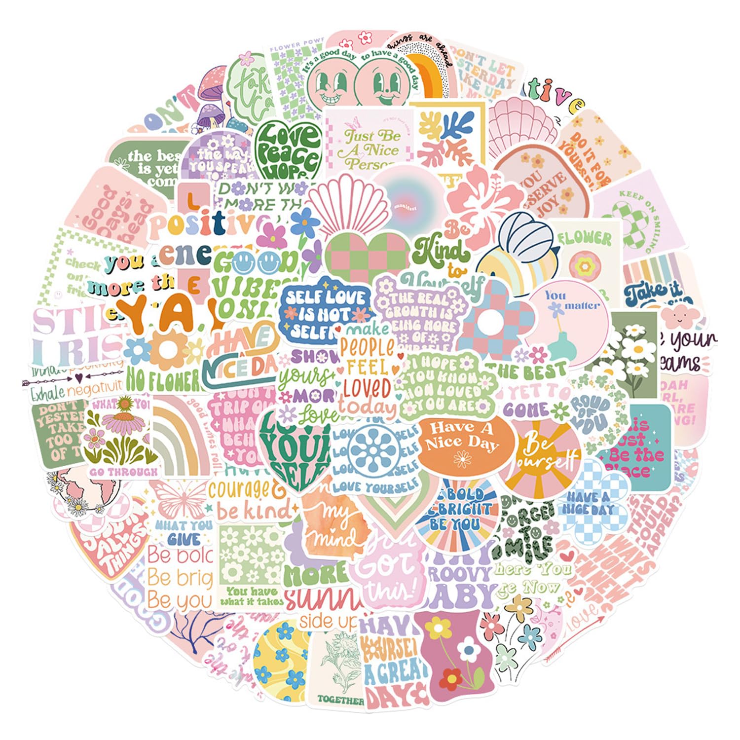 INSPUTOL 100Pcs Danish Pastel Stickers, Colorful Cute Aesthetic Vinyl Waterproof Stickers for Teens Girls Laptop Computer Skateboard Guitar Phone Case Refrigerator