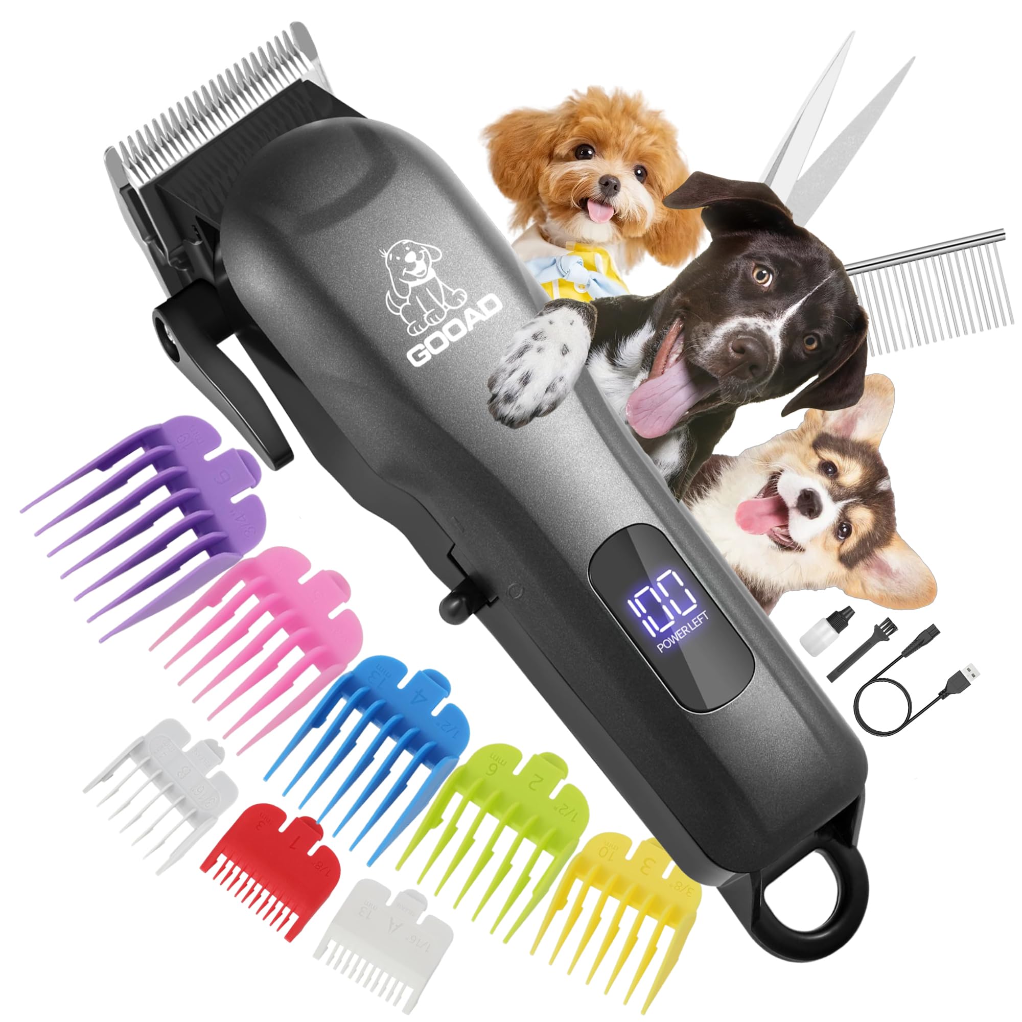 Photo 1 of Gooad Dog Clippers for Grooming, Cordless,Low Noise, Electric Quiet,Rechargeable, Pet Hair Clippers for Thick Coats, Dog Trimmer Grooming Kit, Shaver for Small and Large Dogs Cats,Black