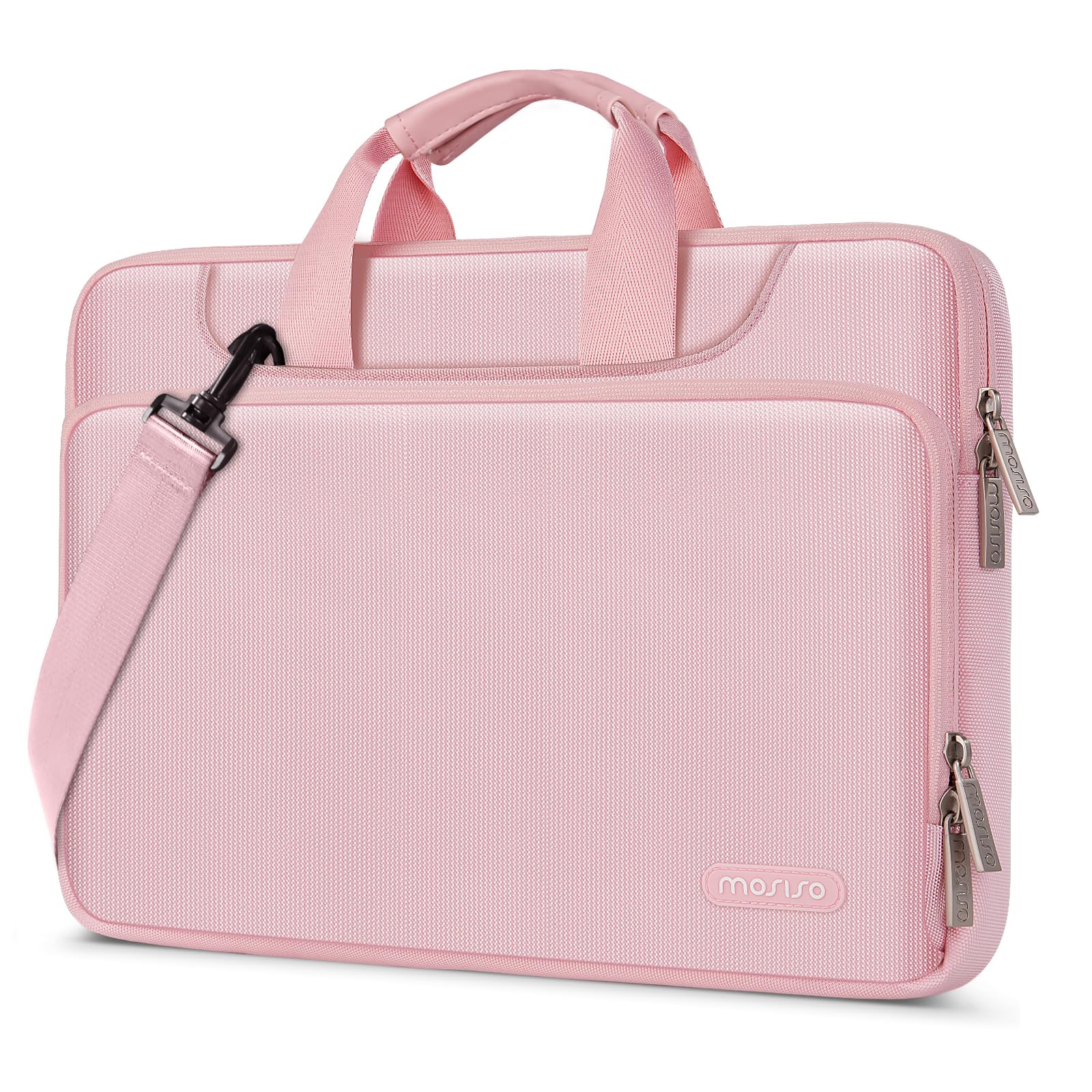 MOSISO 360 Protective Laptop Bag 16 inch, 15-15.6 inch Laptop Shoulder Bag Compatible with MacBook Air 15 M4 M3 M2/Pro 16, HP, Dell, Lenovo, Asus, Matching Color Sleeve with Belt, Pink
