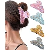 Mesovor 4 Pack Acrylic Hair Clips Claws, Nonslip 4.1" Large Hair Grip Hairclips for Thin and Thick | French Banana Barrettes Hair Strong Hold Hair Jaw Clamps (Blue, Ginger, Pink, Gray)