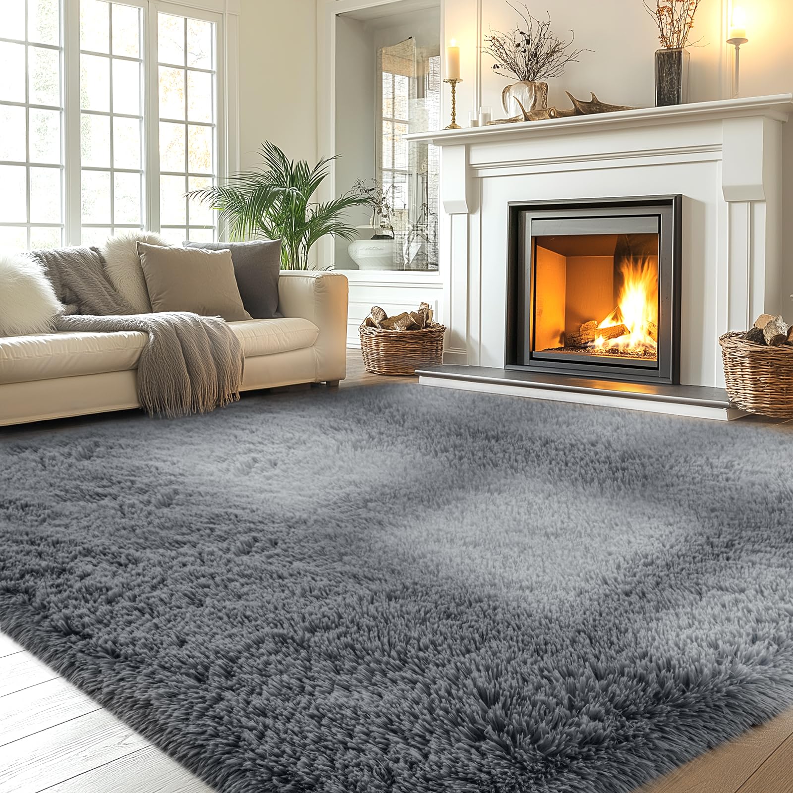 Photo 1 of Fluffy Area Rug Living Room: Grey Shag Rug 6x9 Plush Rugs for Living Room - Large Fuzzy Soft Carpet (Gray 6x9 Feet)