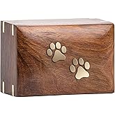 INTAJ Rosewood Pet Urn Peaceful Pet Memorial Keepsake Urn, Photo Box Cremation Urn for Dogs,Cats, Keepsake Urns for Ashes, Wooden Box Urn (Two Paws, S - 6x4x2.75)