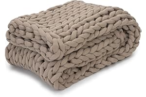 Nuzzie Chunky Knit Weighted Blanket - Breathable, Cooling, Hand Made Knit Throw Blanket for Sleep for Relaxation - Machine Washable, Stylish Design (Taupe, Throw | 12lbs | 44"x60")