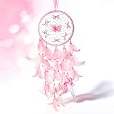 Dream Catcher for Girls,Pink Wall Decor,Decorative Box with Raffia | Pink &amp; white feathers, clear beads, decorative box with raffia. Pretty pink dreamcatcher for bedroom/nursery decor.