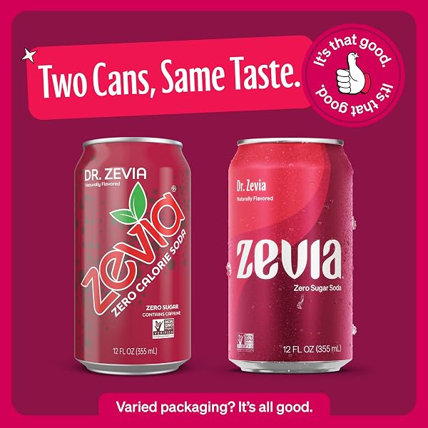 ZEVIA ZERO SUGAR SODA, DR ZEVIA, 12 OZ CANS (8-PACK) – NATURALLY SWEETENED, ZERO CALORIE SUGAR FREE SODA – NON-GMO PROJECT VERIFIED, GLUTEN-FREE, VEGAN
