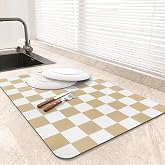 Hotlive Checkered Dish Drying Mats for Kitchen Counter, Beige 16" x 18" | Buffalo Plaid Heat Resistant, Non-slip Rubber Backed, Super Absorbent, Easy to Clean, Hide Stain, for Countertops, coffee bar