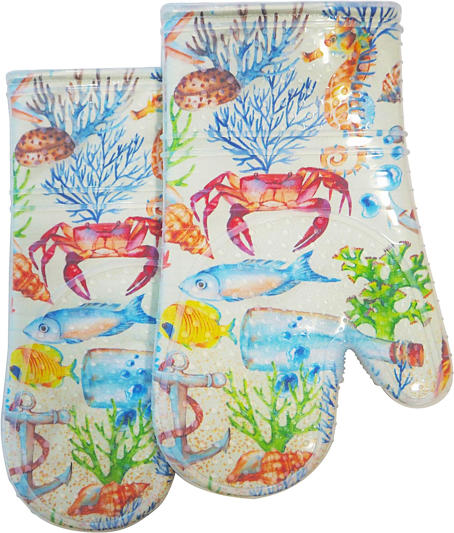 Pot Holders Set of 2 with Transparent Clear Silicone Shell and Nice Dog Flower Cotton Lining, Heat Resistant to 500 F Kitchen Oven Gloves Pot Holder for Cooking (Rooster, Potholders)