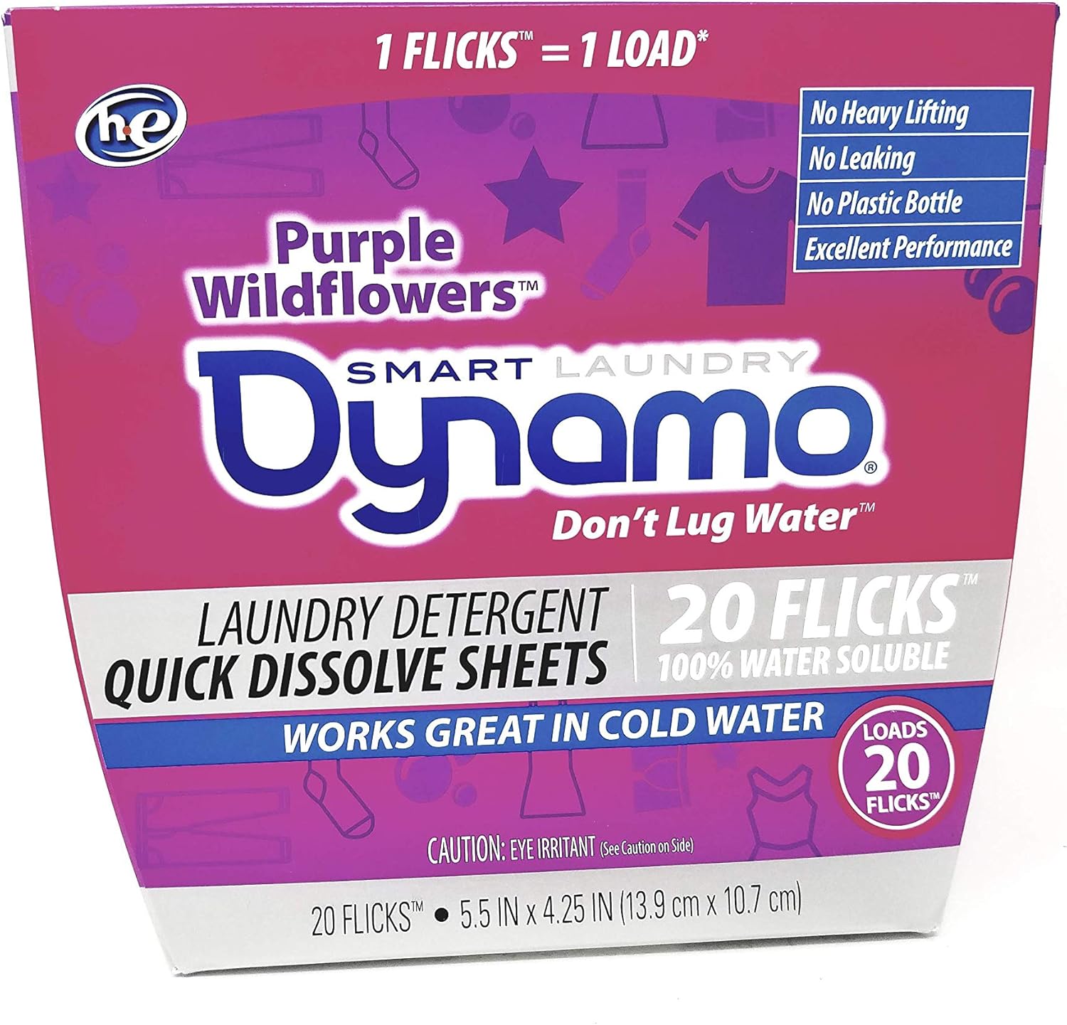 Laundry Detergent Sheets by Dynamo | Works in All Standard & He Washing Machines | Concentrated Laundry Soap | Hot & Cold Water | Purple Wildflower Scent | 20 Sheets