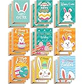 Easter Cards with Envelopes – 18 Greeting Cards Boxed Set with 18 Kraft Envelopes & 18 Stickers, 9 Cute Designs (2 Cards Each), Happy Easter Gifts for Kids, Adults, Son, Daughter, Family & Friends