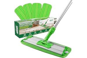 HOMEXCEL 18-Inch Microfiber Mop Floor Cleaning System for Hardwood, Laminate, Vinyl & Tile, 4 Reusable Dry & Wet Cleaning Pad