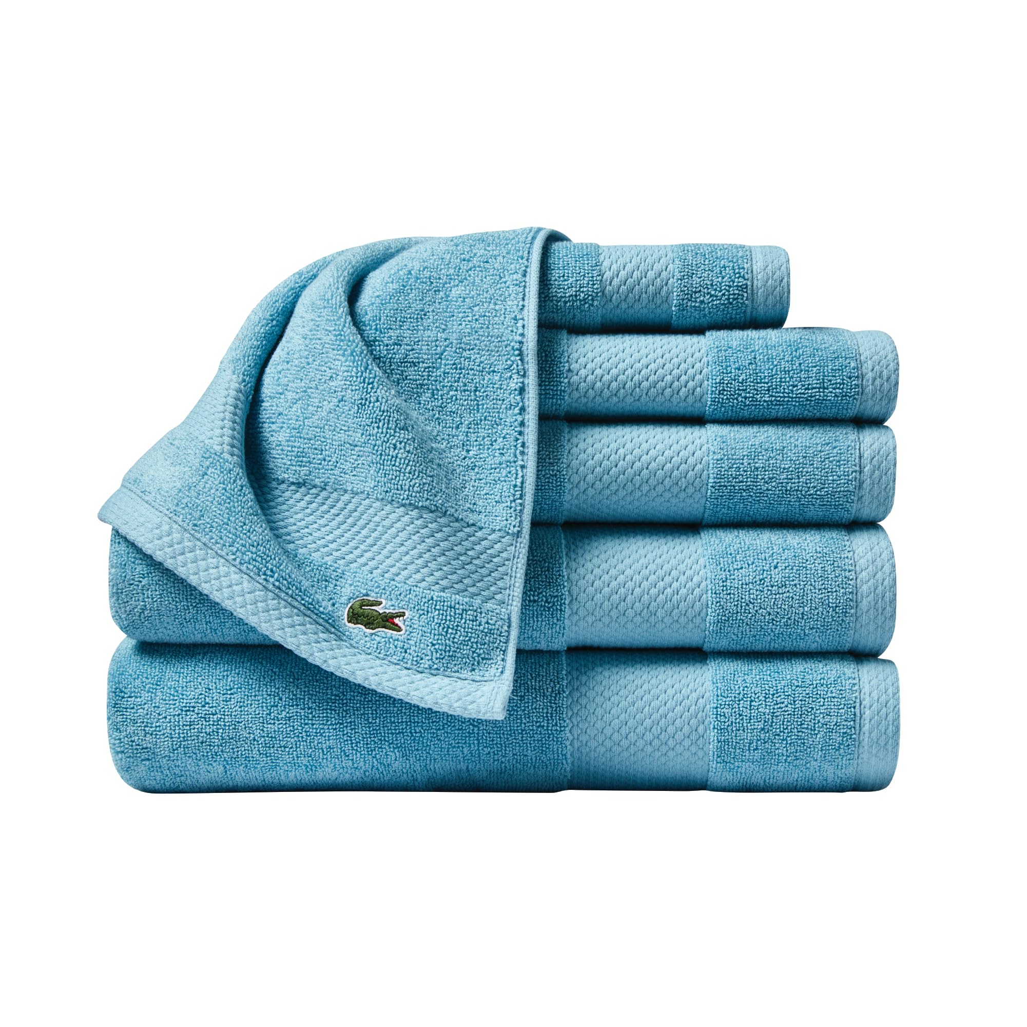 Lacoste Heritage Supima Cotton 6-Piece Towel Set, 2 Bath Towels, 2 Hand Towels, 2 Washcloths, Celestial Blue – Highly Absorbent & Quick Drying, Bathroom Essential, Machine Washable Image