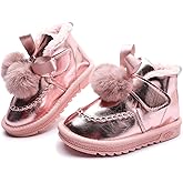 DADAWEN Kids Girls Warm Winter Boots Cute Bowknot Faux Fur Lined Waterpoof Outdoor Snow Boots for Toddler/Little Kid