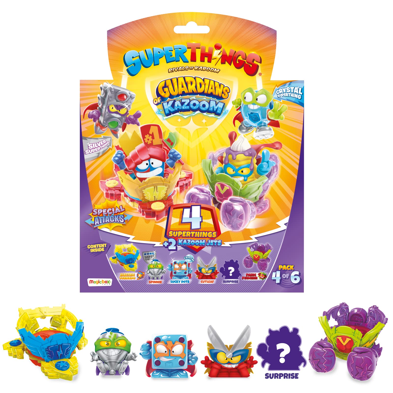 SUPERTHINGS RIVALS OF KABOOM - Series 9 - Guardians of Kazoom –Pack of 4 x SuperThings (Includes 1 silver captain) and 2 x Kazoom Jets - 4/6