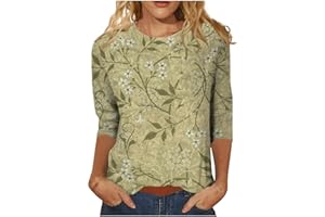 RALUEMID Womens 3/4 Length Sleeve Tops Casual Three Quarter Sleeve T-Shirts Round Neck Cute Tunic Tops Summer Blouses for Women 2024