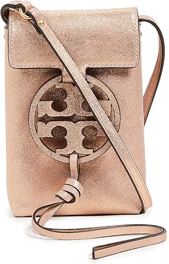 Tory Burch Women's Miller Metallic Crossbody Phone Pouch, Seashell Pink, One Size: Handbags 