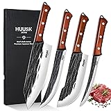 Huusk Butcher Knife Set, 4 PCS Hand Forged BBQ