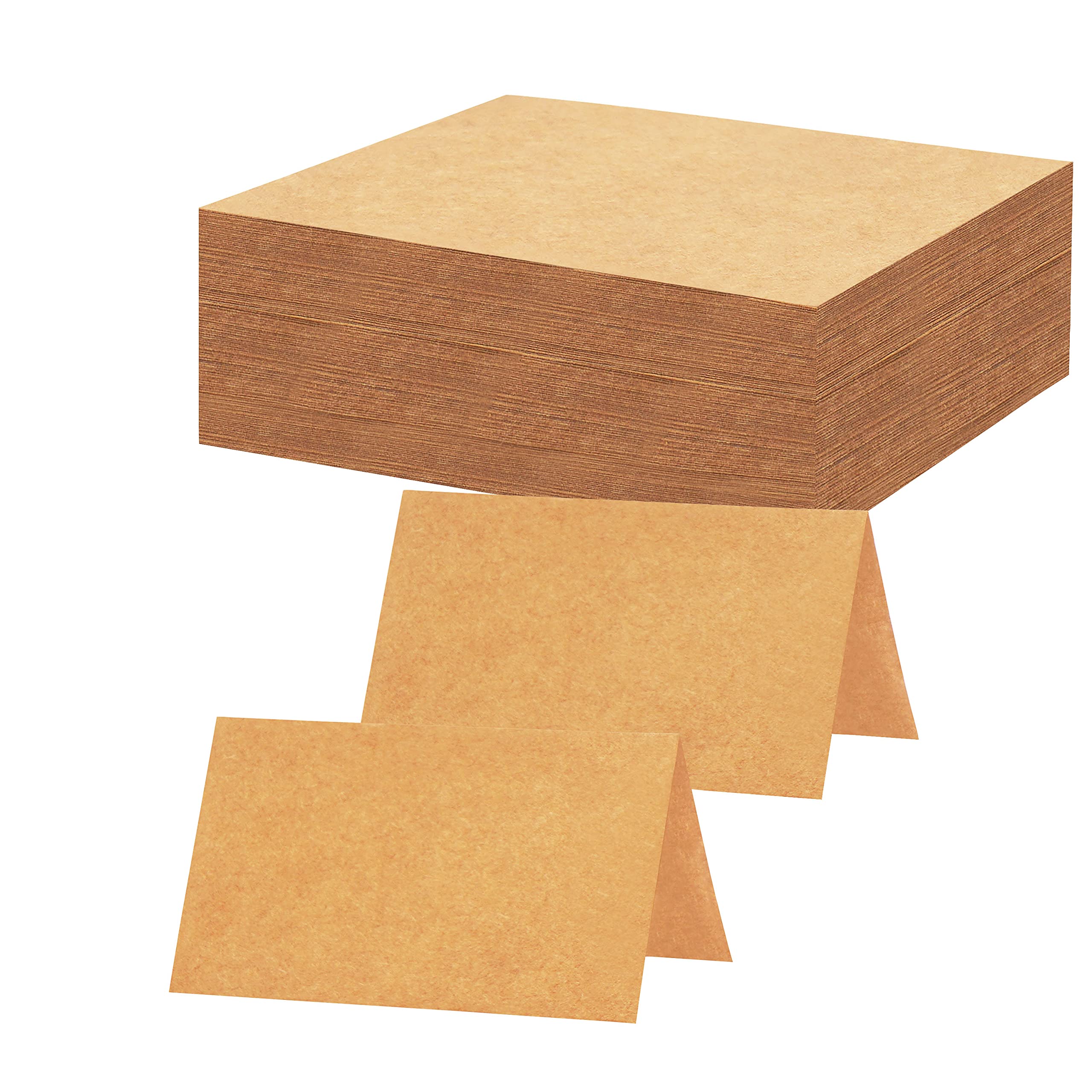 BELLE VOUS Wedding Table Place Name Cards (200 Pack) - 9 x 10cm / 3.54 x 3.94 inches - Rustic Brown Kraft Escort Cards Perfect for Banquets, Dinner Party Seating & Food Labels