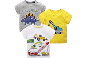 HILEELANG Toddler Boys' Short Sleeve Tees Cotton Casual Graphic Crewneck Summer Top Clothes T-Shirts