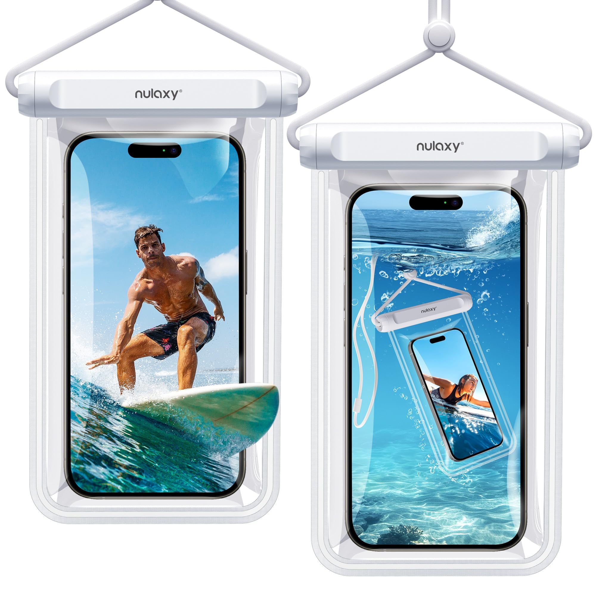 Photo 1 of Nulaxy 2 Pack IPX8 TPU Waterproof Phone Pouch Double Sealing, Cell Phone Dry Bags with Lanyard Fit up to 7.5" Devices, Protector Case for iPhone 15 14 13 12 11 Pro Max Plus XR, Galaxy S24 S23 - White