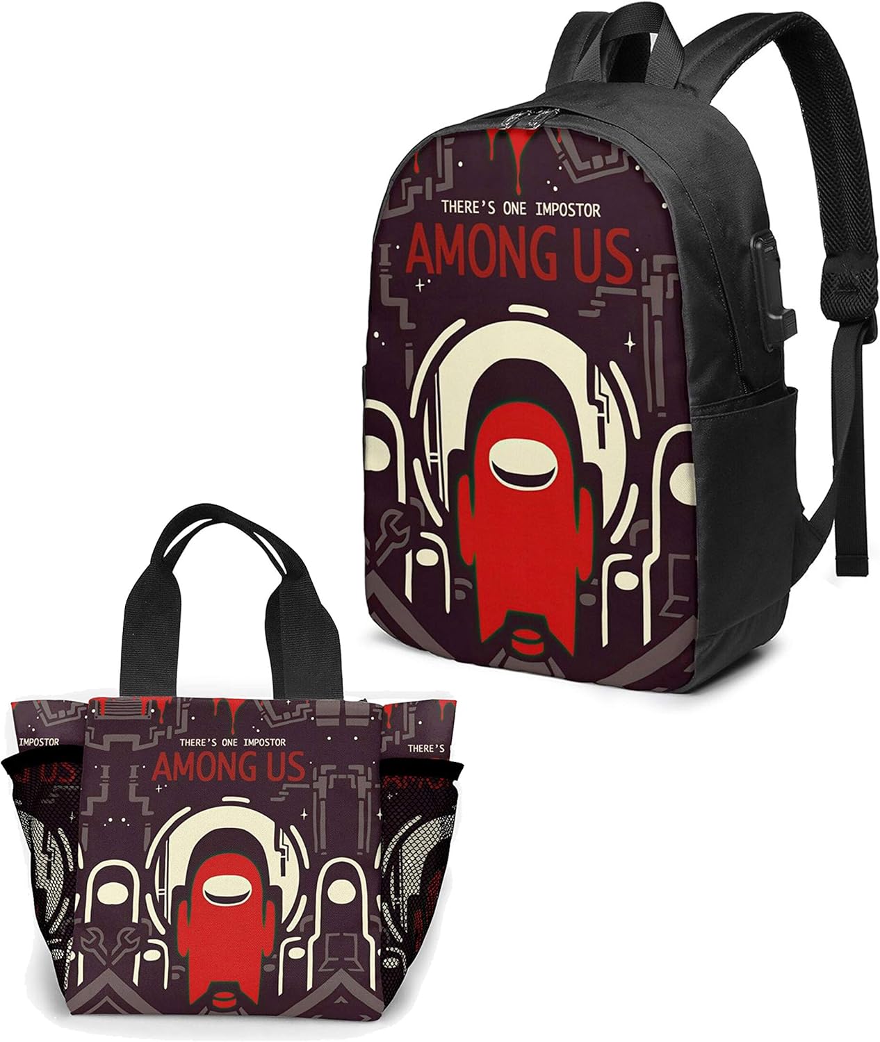 Among Us Backpack + Lunch Bag, 3D Printed Fashion Travel Laptop School