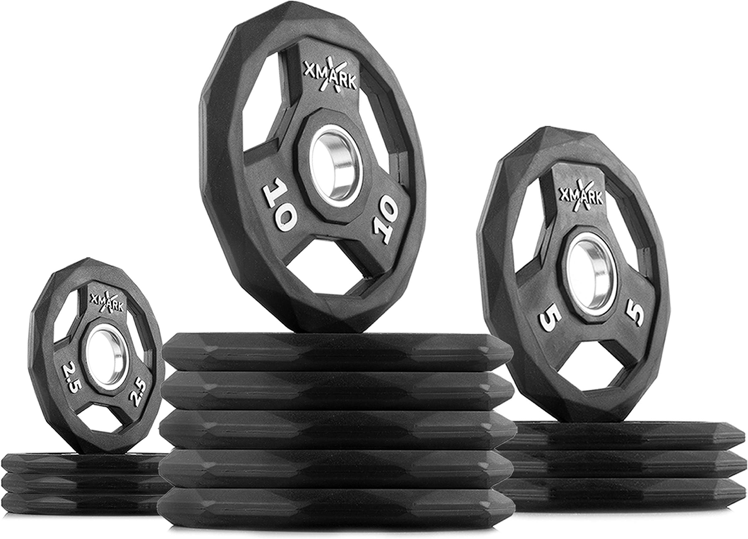 XMark Black Diamond Plates, One-Year Warranty, Patented Design, Olympic Weight Plates, Pairs and Sets