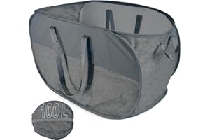 NAIRSNOW Upgraded 100L Collapsible Laundry Basket, Extra Large Mesh Pop Up Laundry Hamper, Dirty Clothes Hamper with long Handles, Pop-up Hampers for Laundry Travel. Dorm or Home Portable Laundry Basket. Black