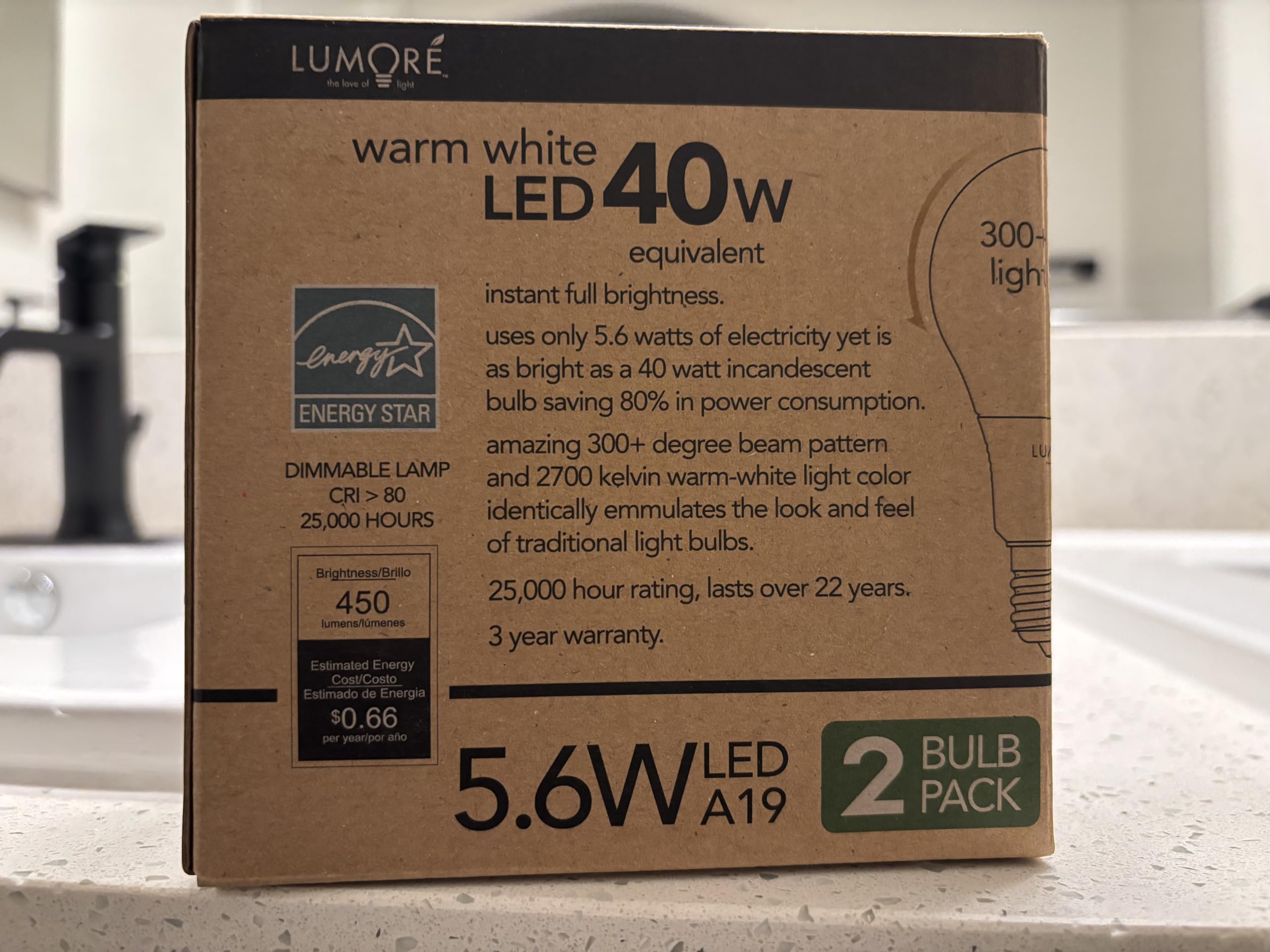 Photo 1 of (3 Pack) A19 LED Bulb, 5.6W (40W Incandescent Equivalent), 450 Lumen, 2700K (Soft White Glow), Standard Light Bulb, 300 Beam Angle, Medium Base (E26), Dimmable, UL-Listed